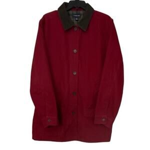 Lands’ End Red 1X Canvas Barn Coat – Chore Coat, Corduroy Collar, Flannel Lining